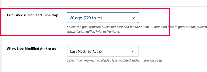 Intervallo di tempo tra i post pubblicati e quelli aggiornati Time gap between published and updated posts
