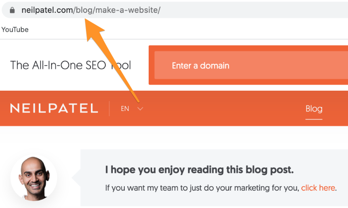 ตัวอย่างลิงก์ถาวรของ NeilPatel.com สำหรับวิธีสร้างเว็บไซต์ WordPress
