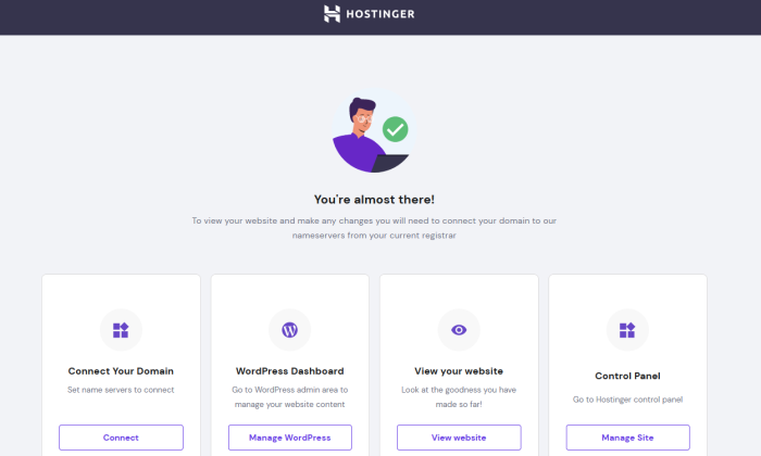 การตั้งค่า Hostinger เสร็จสมบูรณ์สำหรับวิธีสร้างเว็บไซต์ WordPress