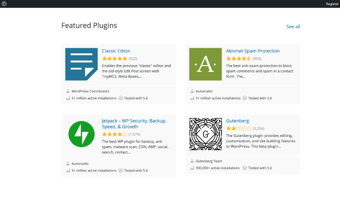 หน้าปลั๊กอิน WordPress สำหรับวิธีสร้างเว็บไซต์ WordPress