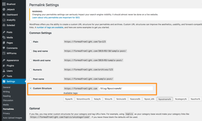 การตั้งค่าลิงก์ถาวรของ WordPress สำหรับวิธีสร้างเว็บไซต์ WordPress