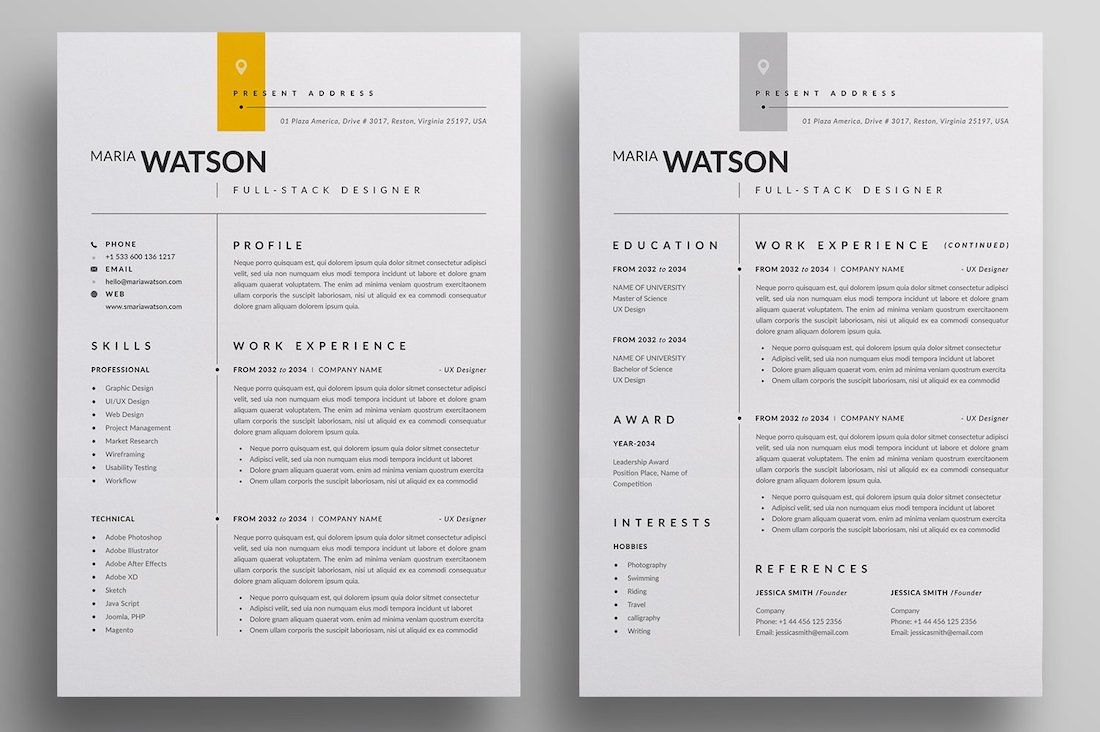 ประวัติย่อ cv template 2 หน้า