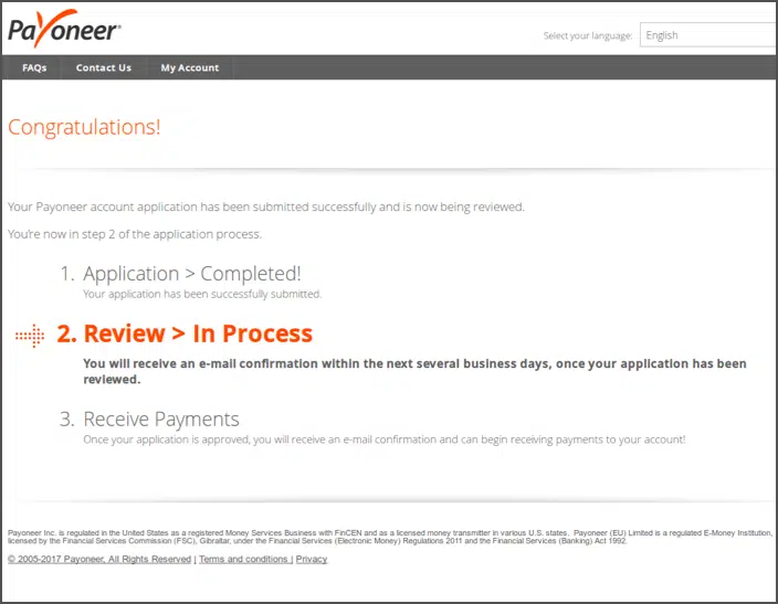 Revisão da conta Payoneer
