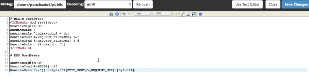 รหัสเพื่อเปลี่ยนเส้นทาง http เป็น https