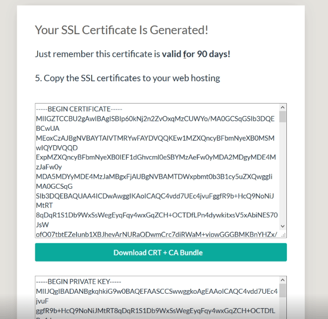 ใบรับรอง SSL ถูกสร้างขึ้น