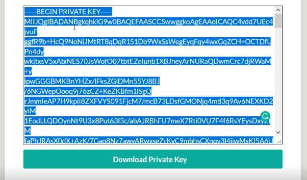 กลับไปที่ตัวสร้าง ssl และคัดลอกคีย์ส่วนตัว