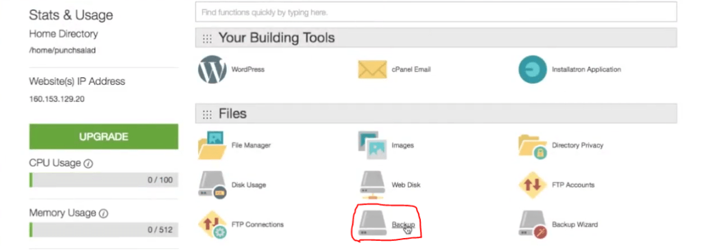cPanel kliknij, aby wykonać kopię zapasową