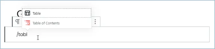 Usando la barra per aggiungere un nuovo blocco in Gutenberg