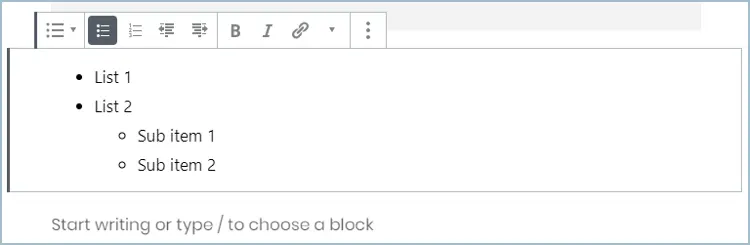 Blocco elenco Gutenberg