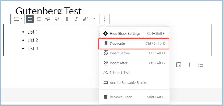 Duplicazione di blocchi in Gutenberg