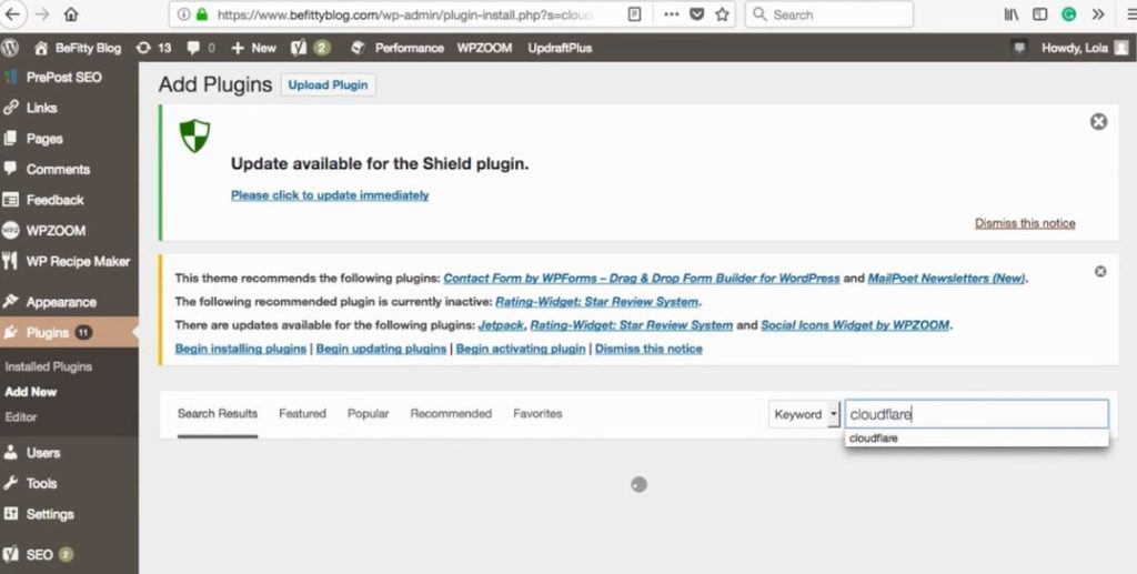 ketik-cloudflare di kotak pencarian