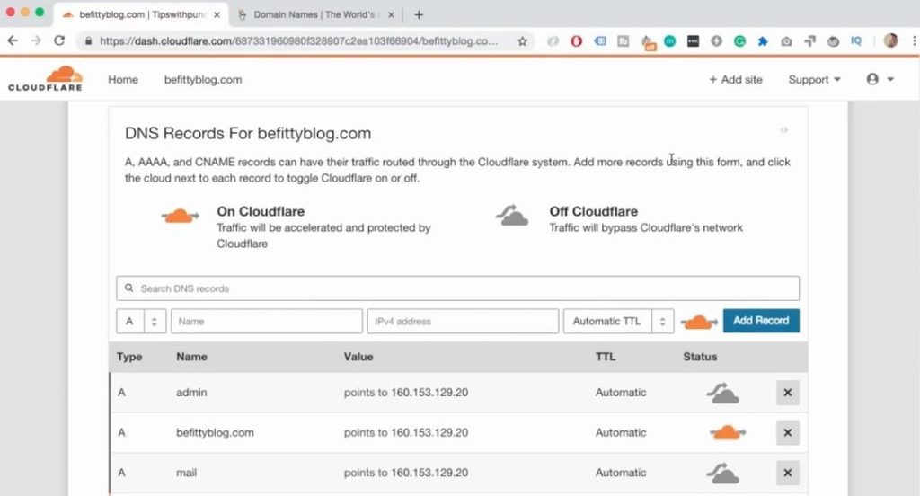 informasi tentang catatan DNS