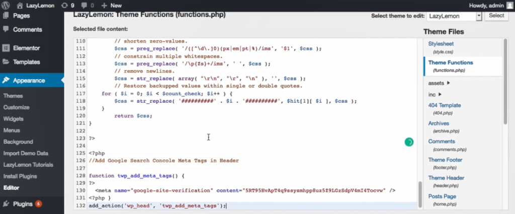 füge den Code ein