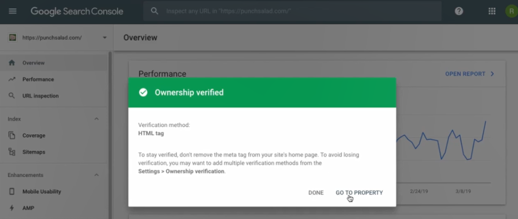 URL mit Google verifiziert