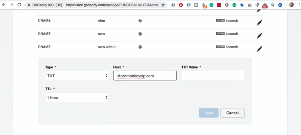 Geben Sie im Host-Feld Ihre Domain ein