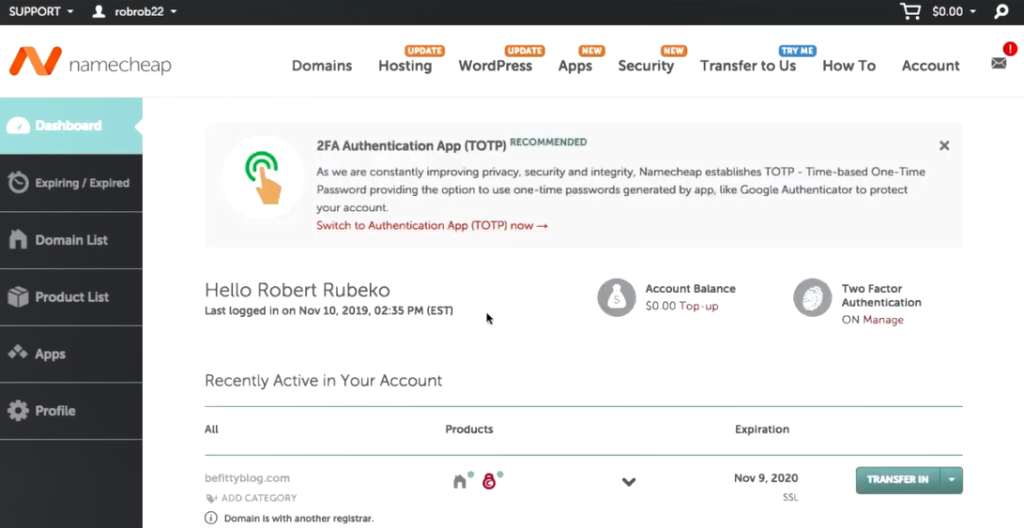 namecheap kontrol paneli