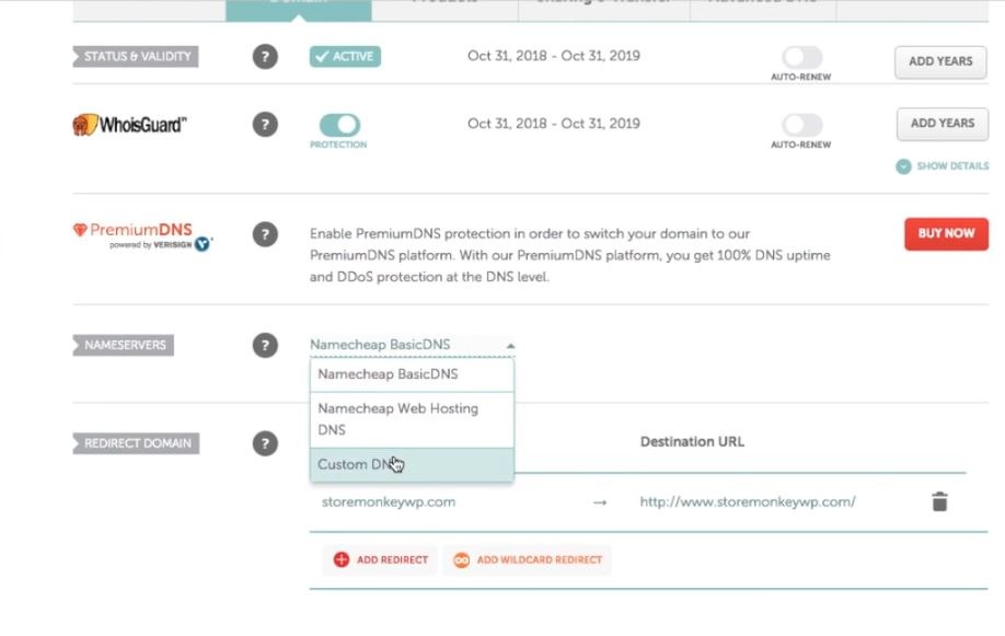 Ändern Sie Namecheap-Nameserver in die erhaltenen Nameserver. Bild 3