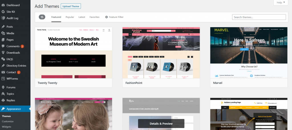 Agregar temas a su sitio de WordPress
