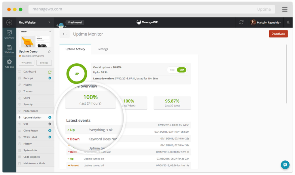 Surveillance de la disponibilité de ManageWP
