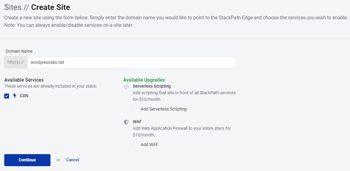 choose a site stackpath