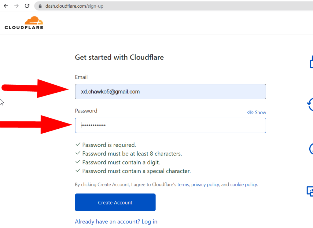 Criar conta cloudflare - redserverhost
