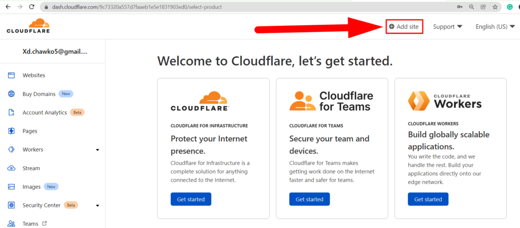 Adicionar site na Cloudflare - redserverhost