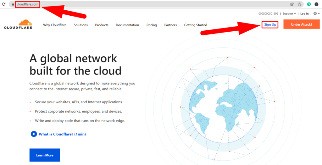 Página inicial da Cloudflare