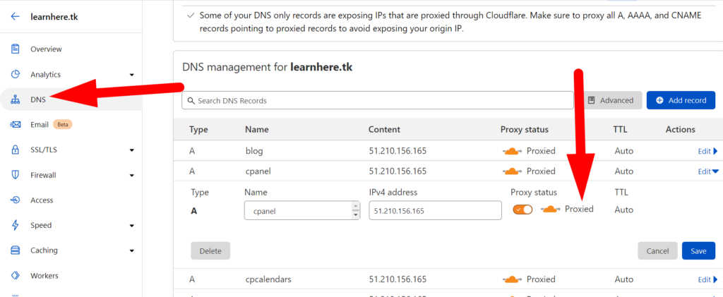 Opção com proxy DNS no cloudflare - redserverhost