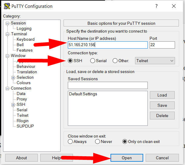 Putty-Konfiguration