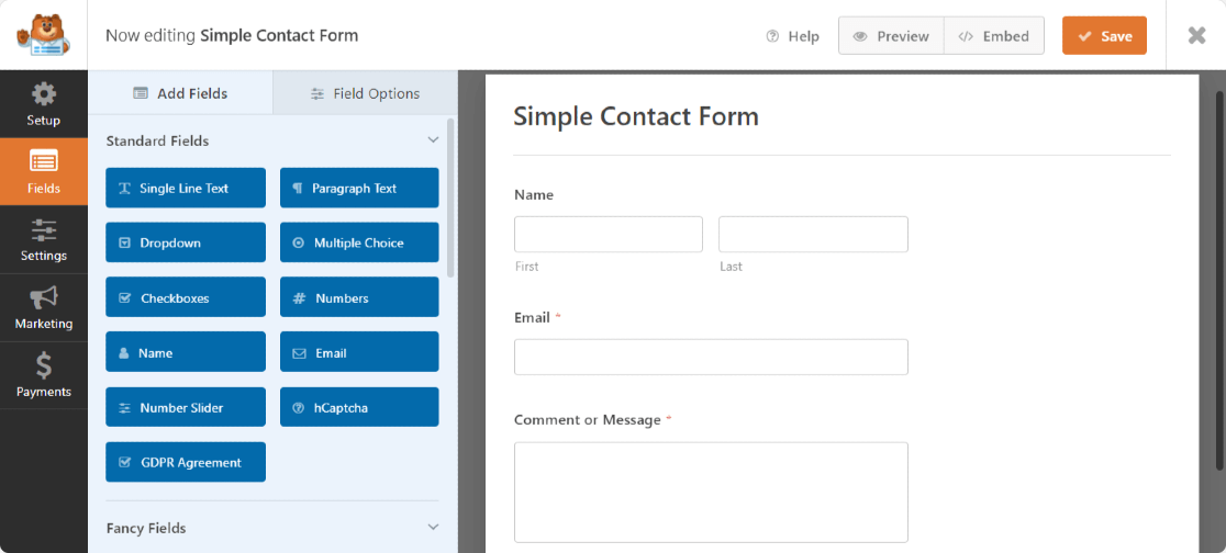 WPForms Einfache Kontaktformularvorlage