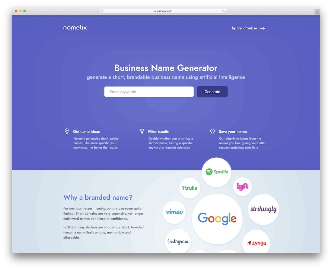 generador de nombres de dominio namelix