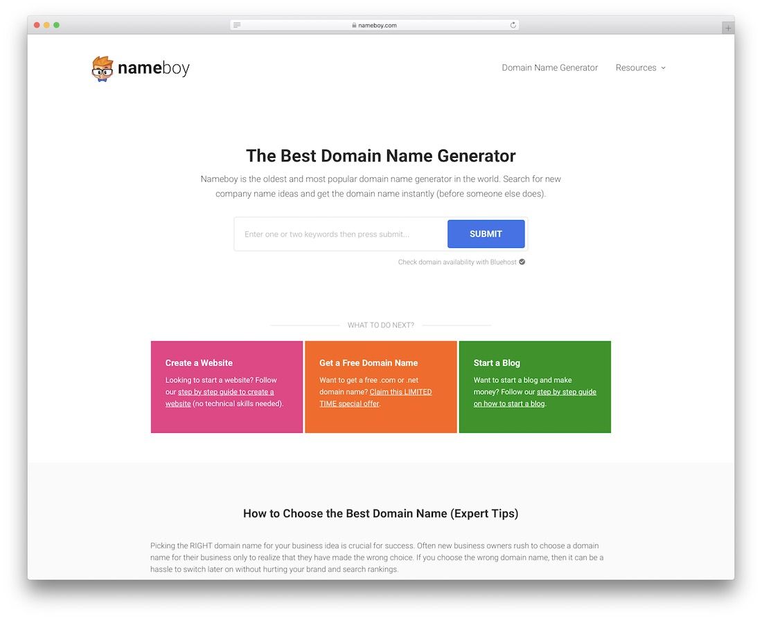 nameboy - gerador de nome de blog