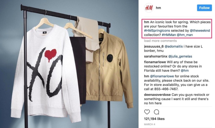 H&M 的 Instagram 子示例。