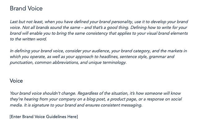 come creare una guida allo stile di scrittura: modello hubspot