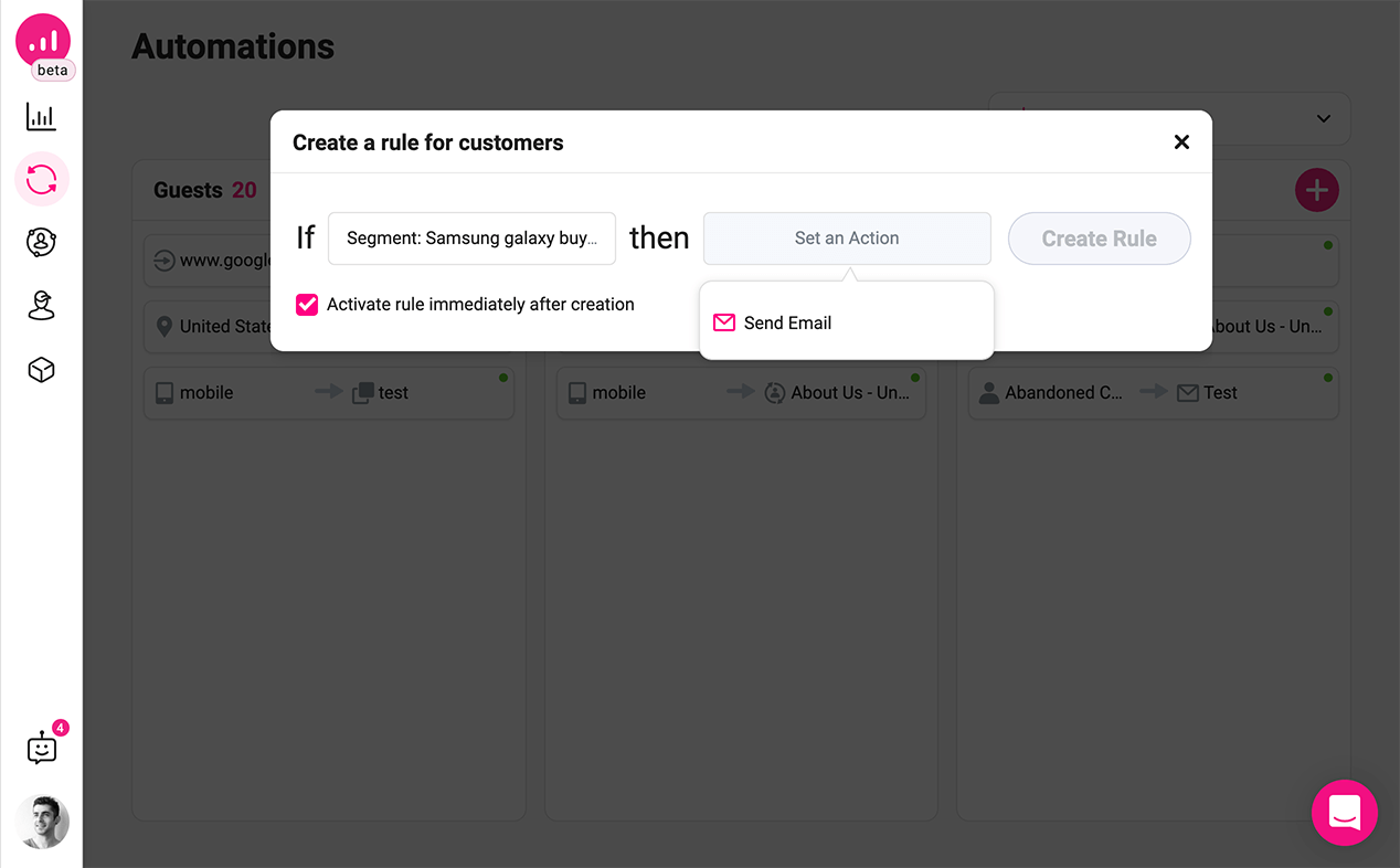 segmentation automatisée des clients pour développer un site Web WooCommerce - créer une règle - envoyer un e-mail