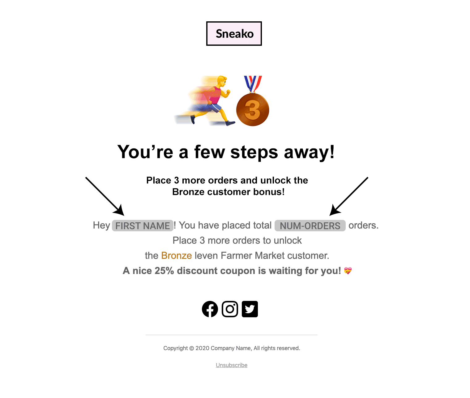 program loyalitas di woocommerce - template email mendekati tingkat perunggu