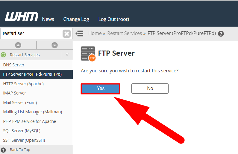 FTP Sunucusunu Yeniden Başlatın