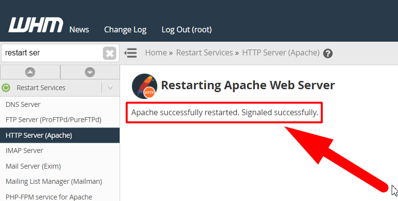 Apache web sunucusu Başarıyla Yeniden Başlatıldı