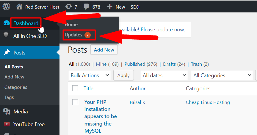 WordPress Dashboard