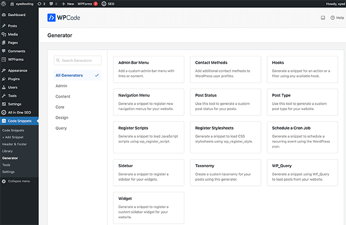 Генераторы WP-кода для WordPress WPCode Generators for WordPress