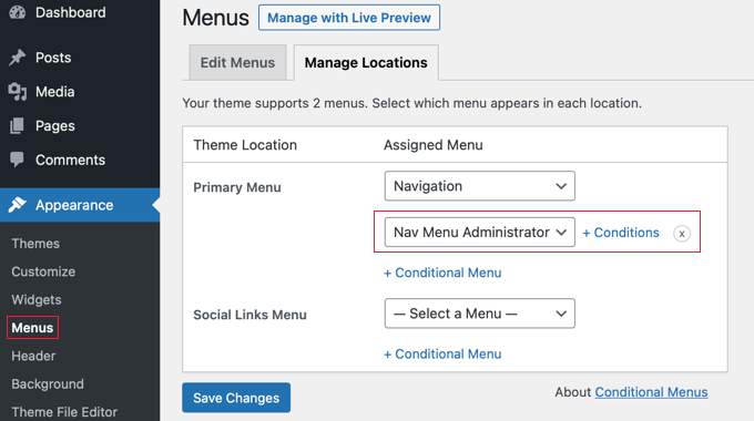 条件付きメニューを選択します Select the Conditional Menu