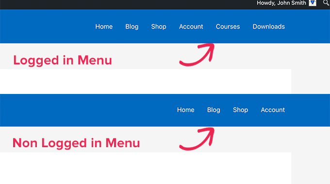 ログインしたユーザー向けの別のメニュー Different menu for logged in users