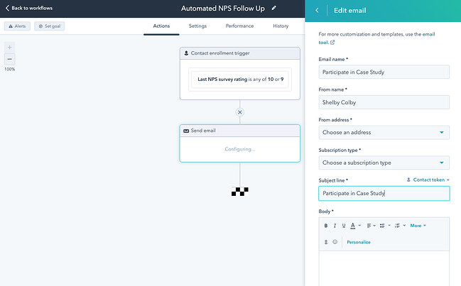 HubSpot 中的客戶服務工作流自動化示例
