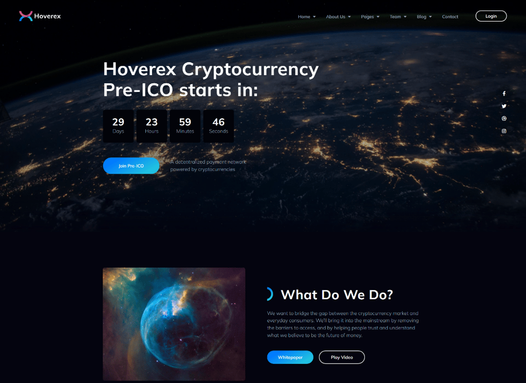 호버렉스 |加密货币、NFT 와 ICO WordPress 主题 + 西班牙语