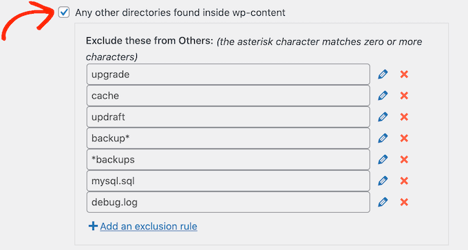 為 wp 內容目錄創建排除規則 Creating an exclusion rule for the wp content directory