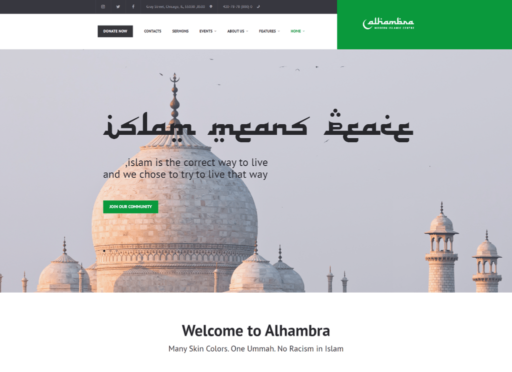 Alhambra - 清真寺和伊斯兰中心教堂 WordPress 主题 + RTL