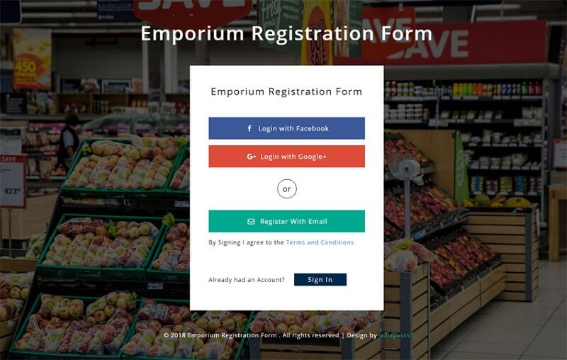 Modulo di registrazione all'emporio