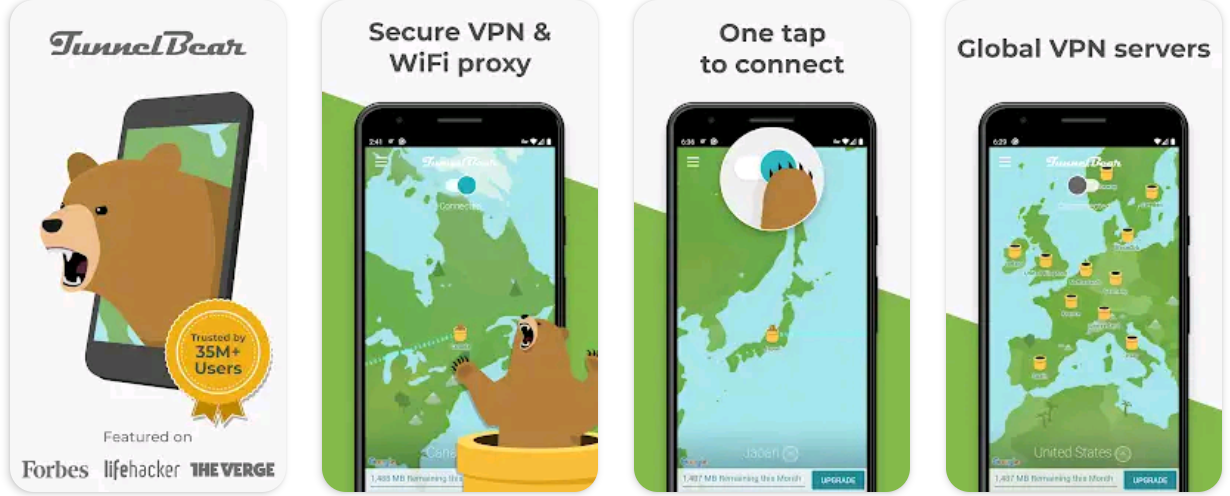 TunnelBear أفضل تطبيقات VPN مجانية لنظام Android