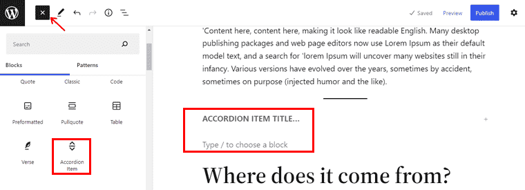 เพิ่มหีบเพลงจากบล็อกหีบเพลงสำหรับเว็บไซต์ WordPress