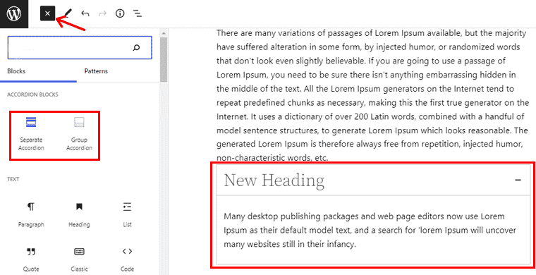การเพิ่มหีบเพลงด้วยบล็อก Gutenberg หีบเพลงขั้นสูง